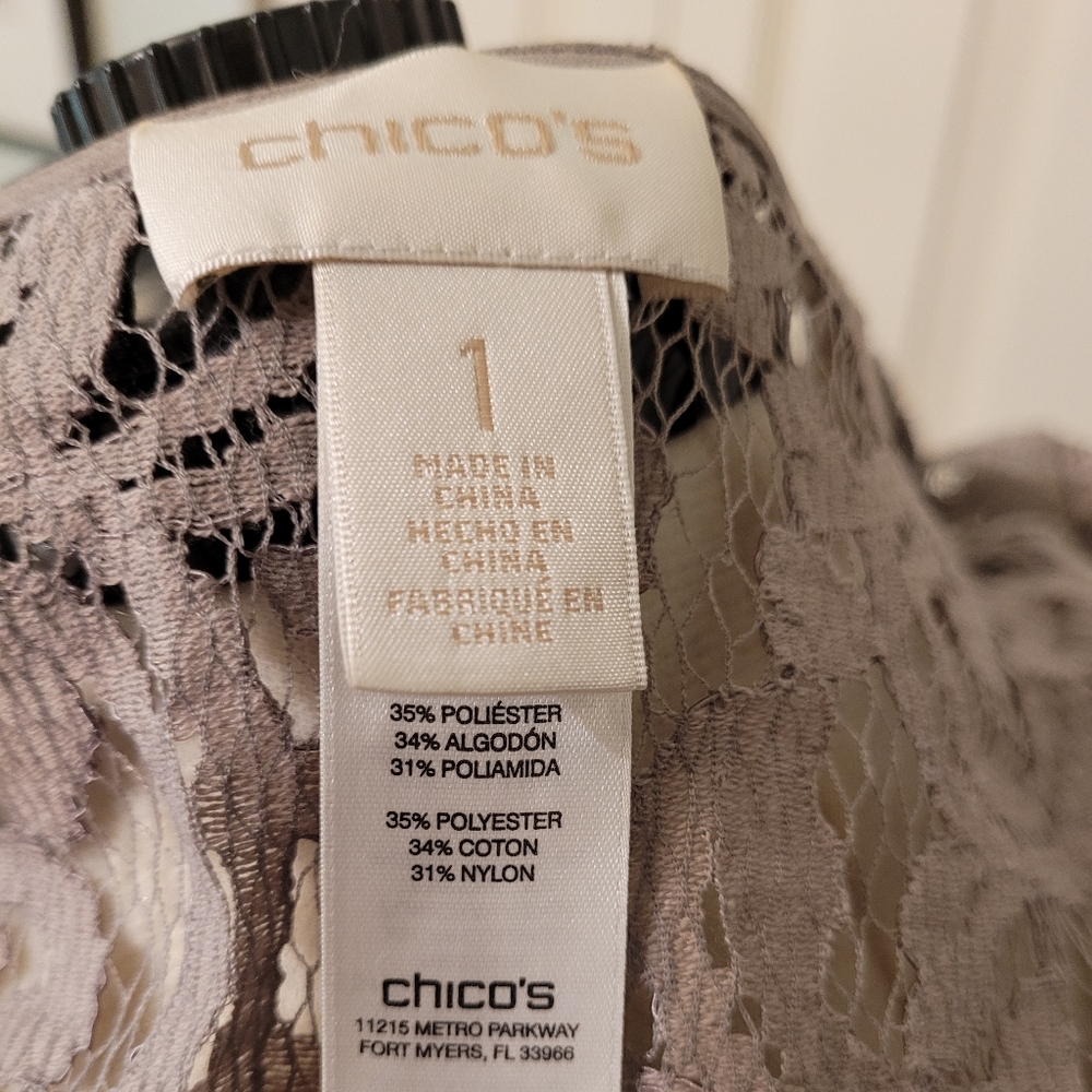 Chico's Taupe Lace Open-Front Tunic - Picture 5 of 6